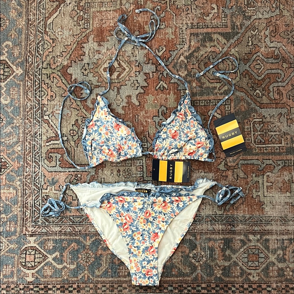 RALPH LAUREN Ruffle Floral Ricky Bikini Set in Sz M - NWT!!!